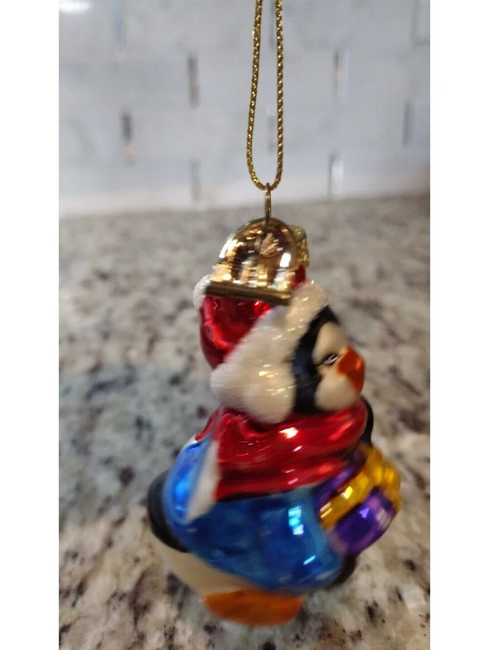 Vintage Penguin with Gift blown glass Christmas Ornament, 3